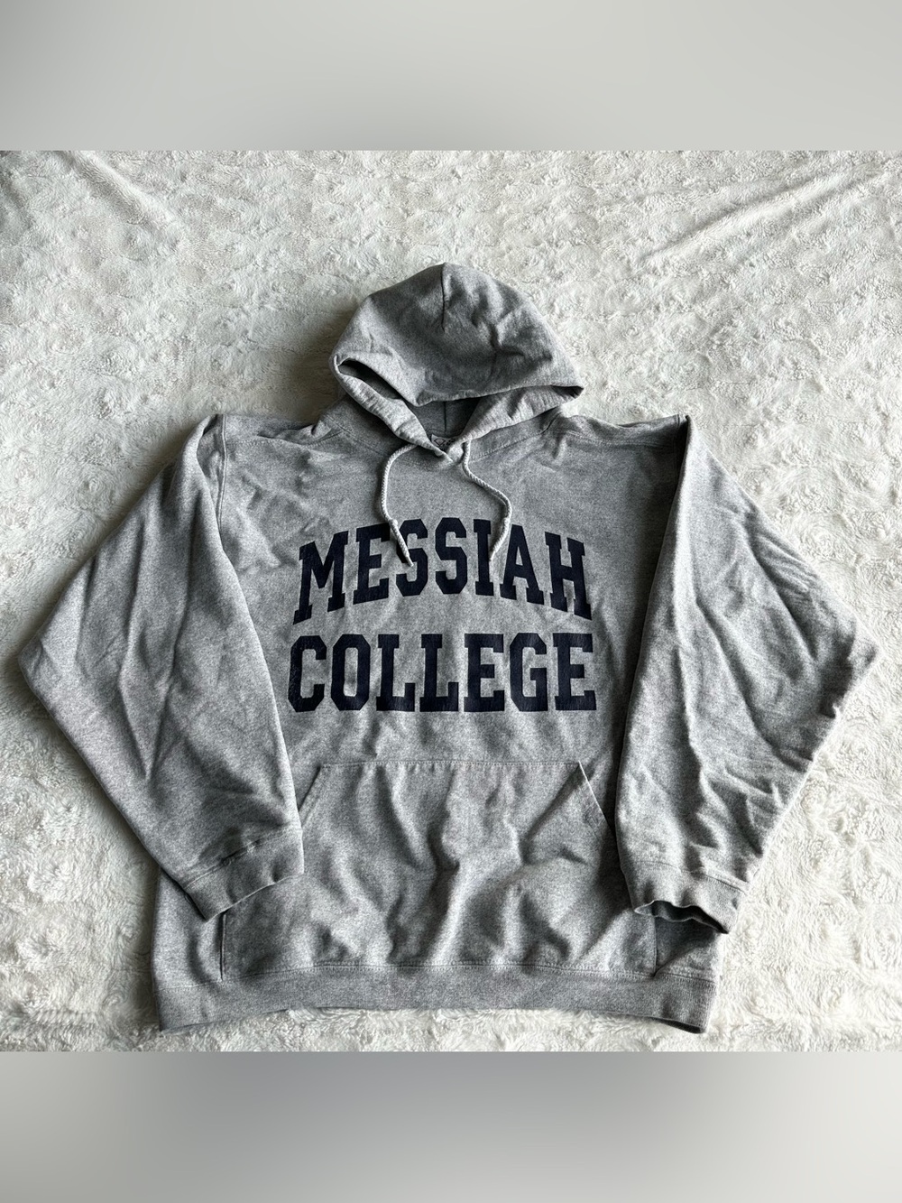Vintage Messiah College Hoodie Sweatshirt Mens Medium Gray Falcons Spell Out 90s